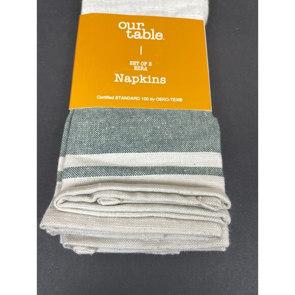 NWT Bed Bath Beyond Our Table Set of 2 Striped Cloth Cotton Napkins 18x18 Green - Picture 2 of 4